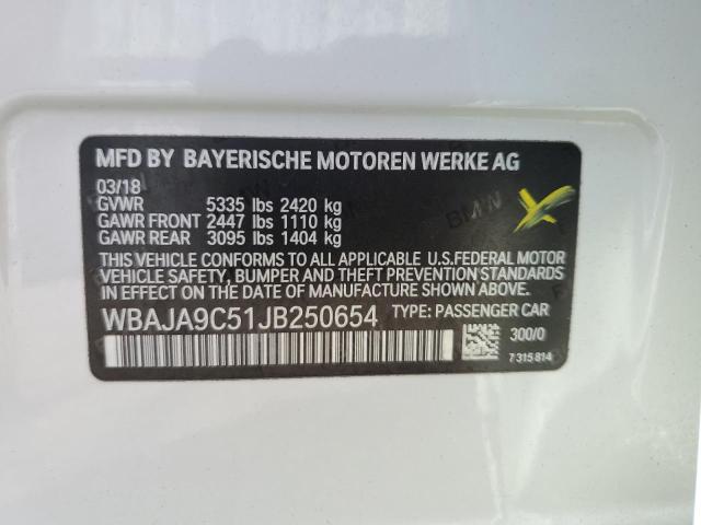 WBAJA9C51JB250654 - 2018 BMW 530E WHITE photo 12