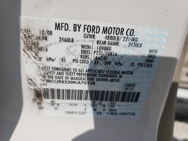 1FMCU59339KA79138 - 2009 FORD ESCAPE HYBRID WHITE photo 13