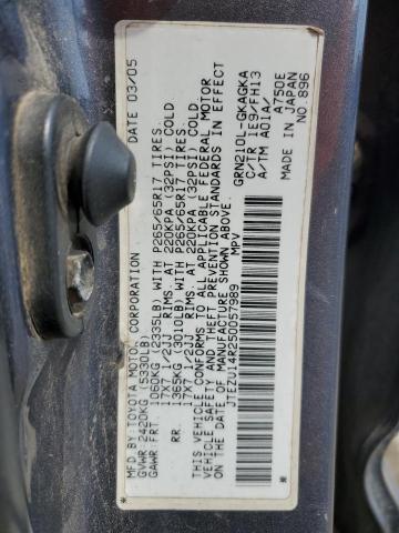 JTEZU14R250057989 - 2005 TOYOTA 4RUNNER SR5 GRAY photo 14