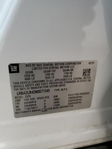 LRBAZLR42ND071345 - 2022 BUICK ENVISION PREFERRED WHITE photo 14