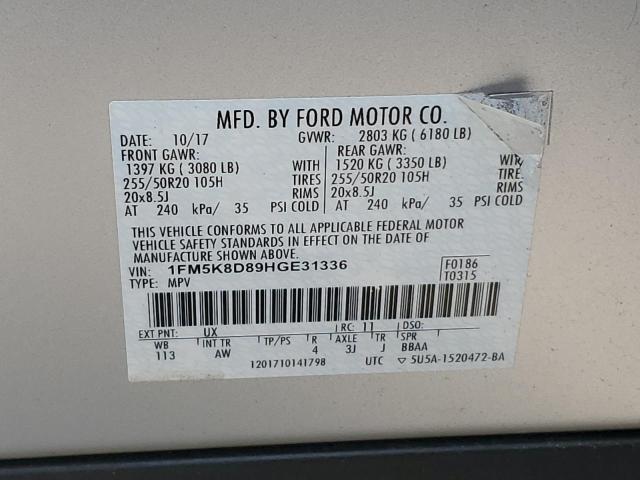 1FM5K8D89HGE31336 - 2017 FORD EXPLORER XLT SILVER photo 13