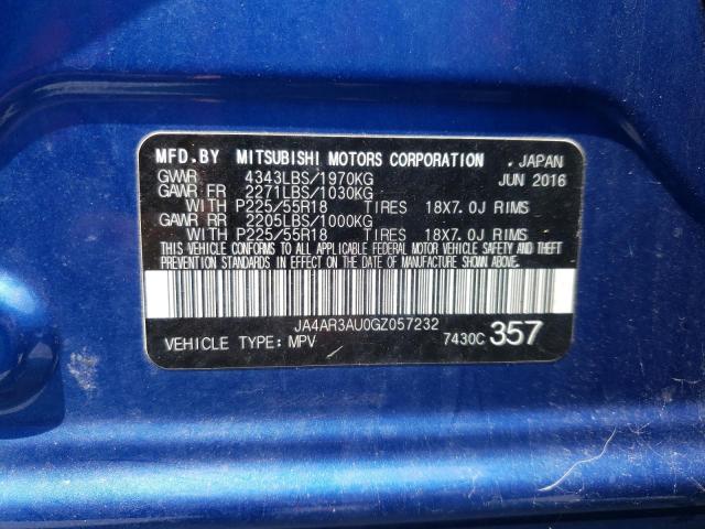 JA4AR3AU0GZ057232 - 2016 MITSUBISHI OUTLANDER ES BLUE photo 13