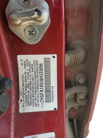 2HGFA16928H535696 - 2008 HONDA CIVIC EXL მუქწითელი ფოტო 13