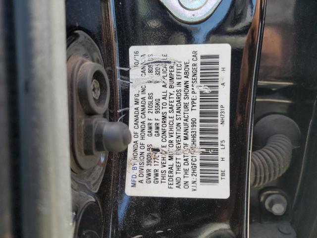 2HGFC1F7XHH631990 - 2017 HONDA CIVIC EXL BLACK photo 12