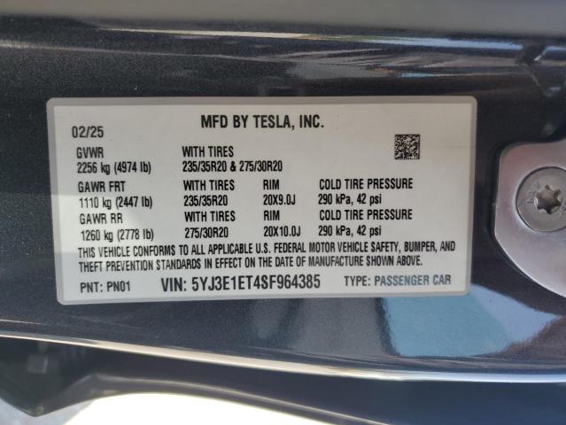 5YJ3E1ET4SF964385 - 2025 TESLA MODEL 3 Grafit foto 13