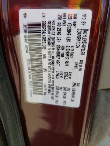 2B8GP54L42R581289 - 2002 DODGE GRAND CARA ES MAROON photo 12