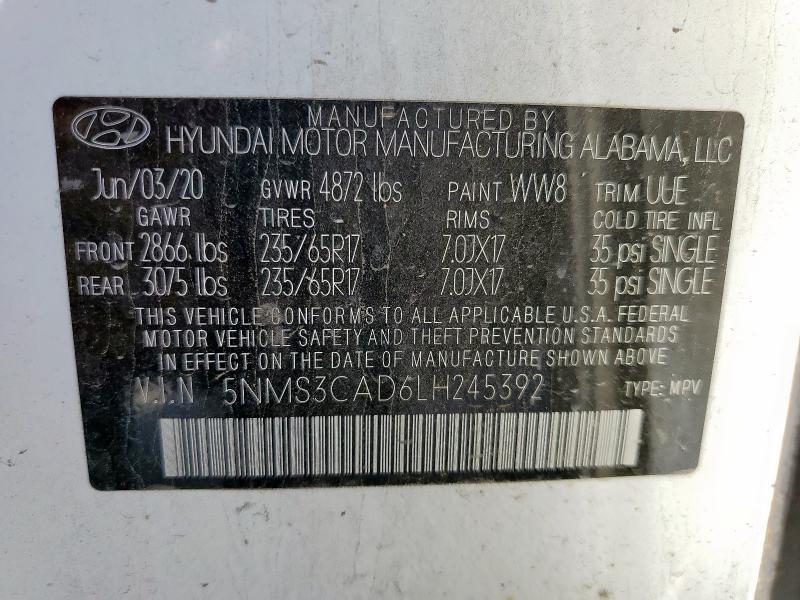 5NMS3CAD6LH245392 - 2020 HYUNDAI SANTA FE SEL Ağ foto 13