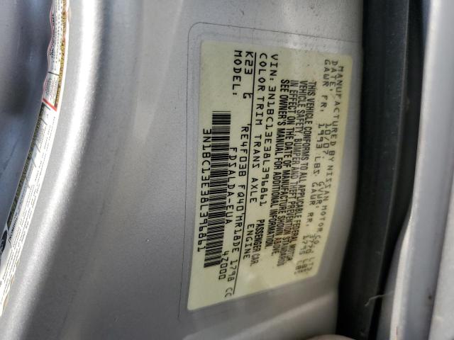 3N1BC13E38L396861 - 2008 NISSAN VERSA S SILVER photo 12