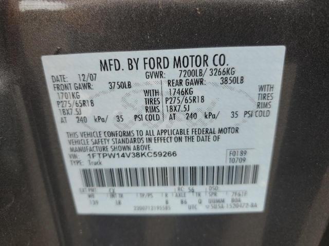 1FTPW14V38KC59266 - 2008 FORD F-150 FX4 SUPERCREW GRAY photo 12