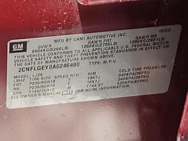 2CNFLGEY0A6246480 - 2010 CHEVROLET EQUINOX LTZ BURGUNDY photo 12