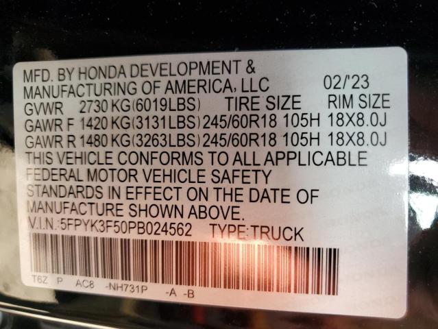 5FPYK3F50PB024562 - 2023 HONDA RIDGELINE RTL GRAY photo 13