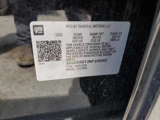 1G1ZG5ST2NF105093 - 2022 CHEVROLET MALIBU RS BLACK photo 12