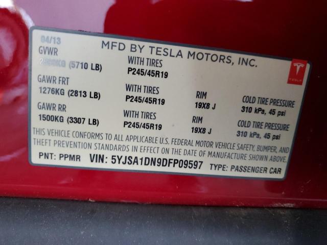 5YJSA1DN9DFP09597 - 2013 TESLA MODEL S RED photo 12