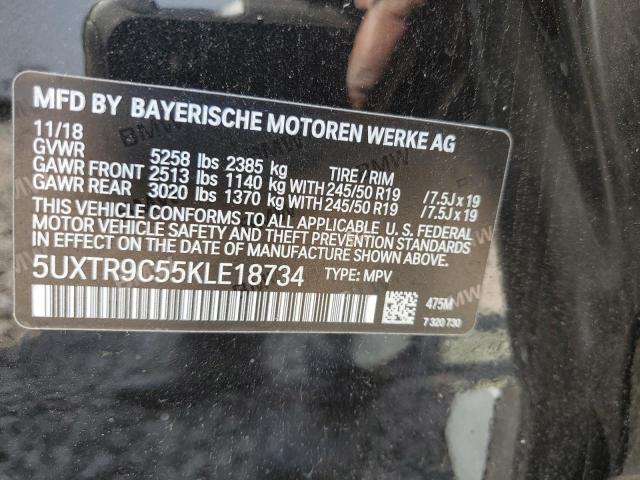 5UXTR9C55KLE18734 - 2019 BMW X3 XDRIVE30I BLACK photo 13