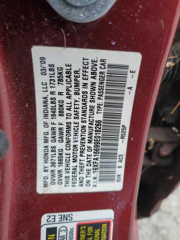 19XFA16699E018266 - 2009 HONDA CIVIC LX-S Kırmızı fotoğraf 12