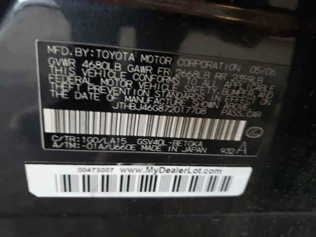 JTHBJ46G872017708 - 2007 LEXUS ES 350 BLACK photo 10