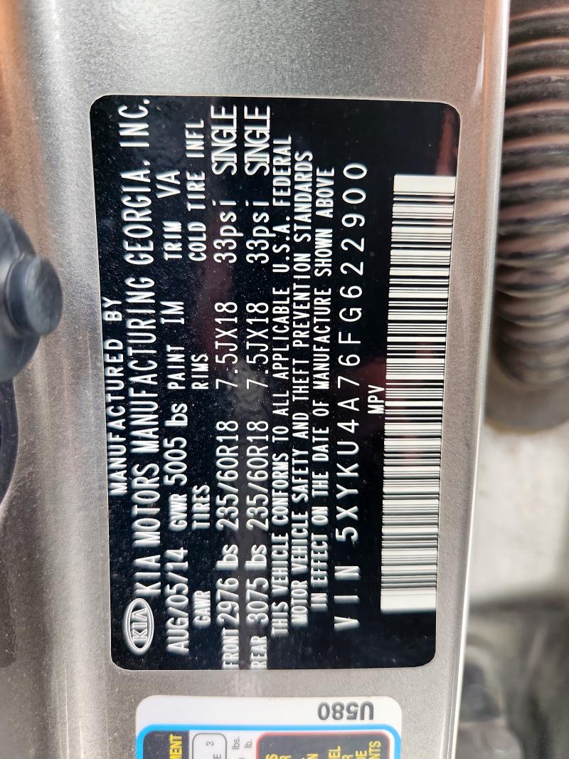 5XYKU4A76FG622900 - 2015 KIA SORENTO EX Boz foto 13