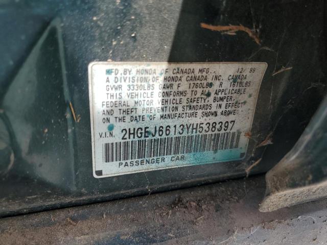 2HGEJ6613YH538397 - 2000 HONDA CIVIC BASE Yaşıl foto 12