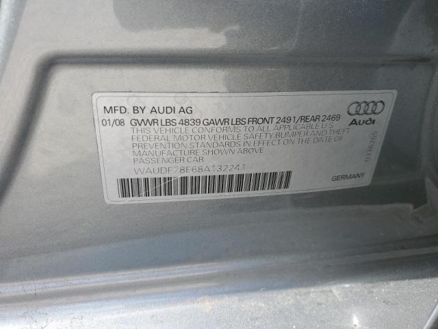 WAUDF78E68A132241 - 2008 AUDI A4 2.0T QUATTRO GRAY photo 12