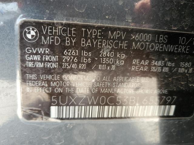 5UXZW0C53BL655797 - 2011 BMW X5 XDRIVE35D GRAY photo 13