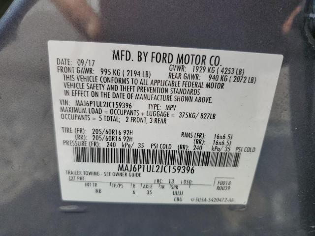 MAJ6P1UL2JC159396 - 2018 FORD ECOSPORT SE ნაცრისფერი ფოტო 13
