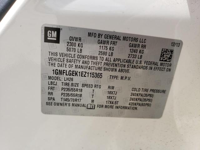 1GNFLGEK1EZ115365 - 2014 CHEVROLET EQUINOX LT WHITE photo 13