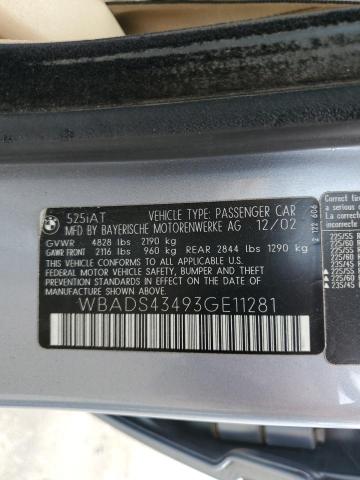 WBADS43493GE11281 - 2003 BMW 525 IT AUTOMATIC GRAY photo 12