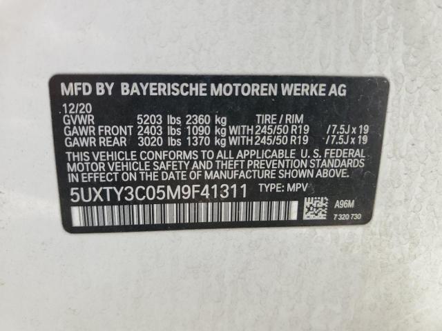 5UXTY3C05M9F41311 - 2021 BMW X3 SDRIVE30I WHITE photo 13