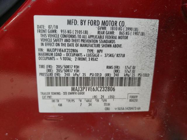 MAJ3P1VE6JC232806 - 2018 FORD ECOSPORT TITANIUM RED photo 13