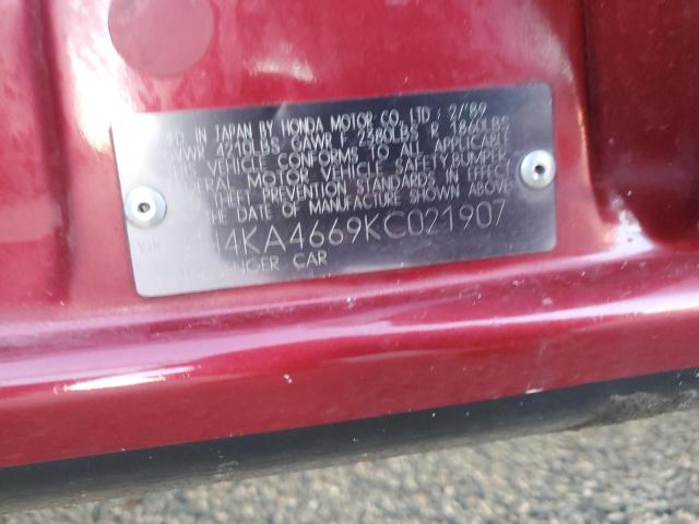 JH4KA4669KC021907 - 1989 ACURA LEGEND LL RED photo 12