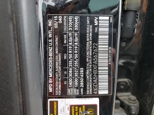 4JGDA5HBXFA567672 - 2015 MERCEDES-BENZ ML 350 4MATIC BLACK photo 13