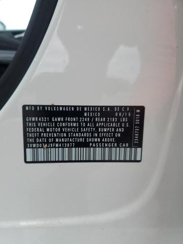 3VWD07AJ9FM413877 - 2015 VOLKSWAGEN JETTA SE თეთრი ფოტო 12