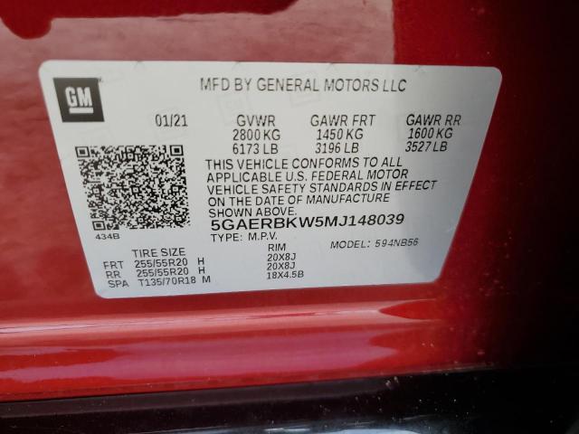5GAERBKW5MJ148039 - 2021 BUICK ENCLAVE ESSENCE 红色 照片 12