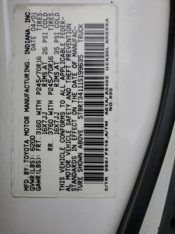 5TBRT34111S199635 - 2001 TOYOTA TUNDRA ACCESS CAB WHITE photo 13