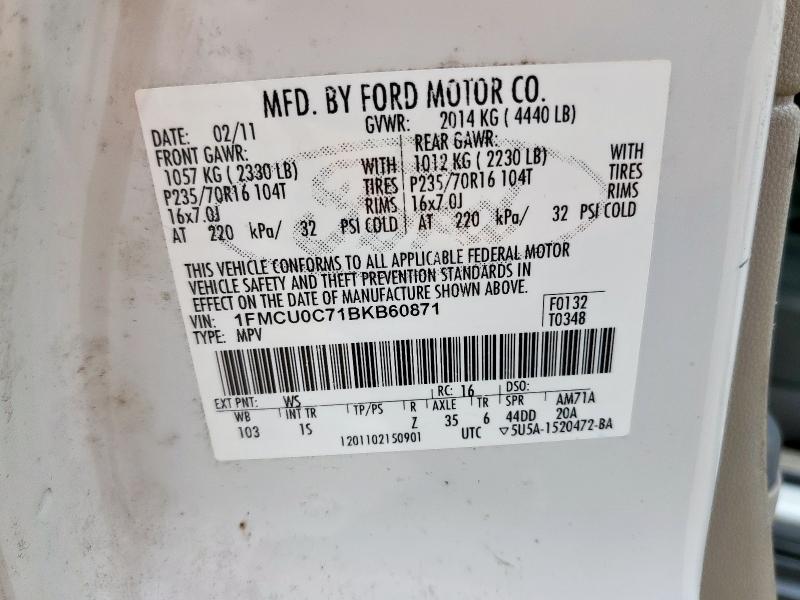 1FMCU0C71BKB60871 - 2011 FORD ESCAPE XLS WHITE photo 14