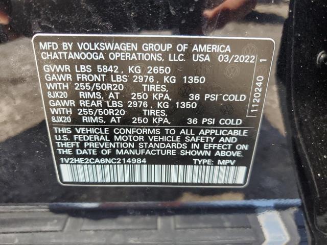 1V2HE2CA6NC214984 - 2022 VOLKSWAGEN ATLAS CROS SE BLACK photo 14