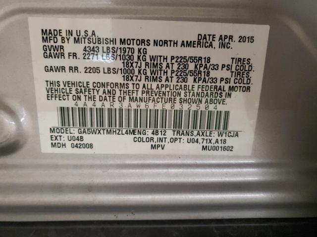 4A4AR3AW6FE032504 - 2015 MITSUBISHI OUTLANDER ES SILVER photo 12