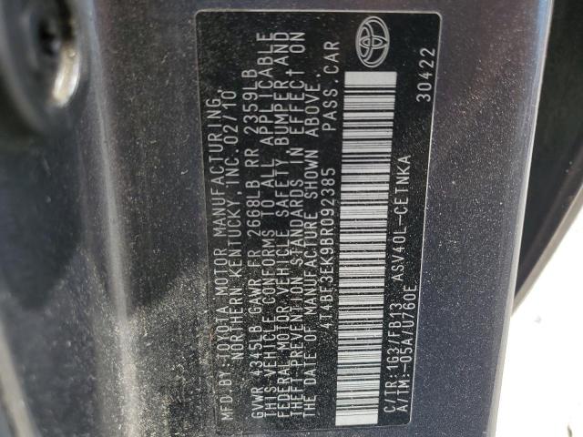 4T4BF3EK9BR092385 - 2011 TOYOTA CAMRY BASE GRAY photo 12
