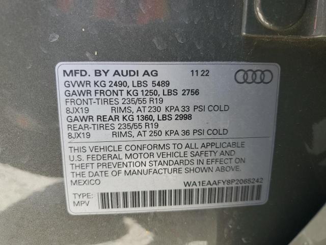 WA1EAAFY8P2065242 - 2023 AUDI Q5 PREMIUM PLUS 45 GRAY photo 12