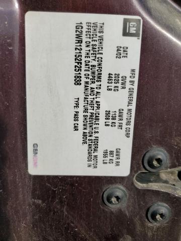 1G2WR12152F251838 - 2002 PONTIAC GRAND PRIX GTP 勃艮第红 照片 13