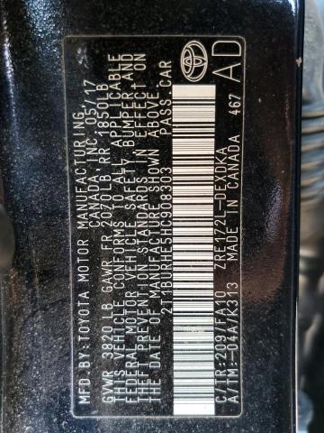 2T1BURHE5HC908303 - 2017 TOYOTA COROLLA L BLACK photo 12