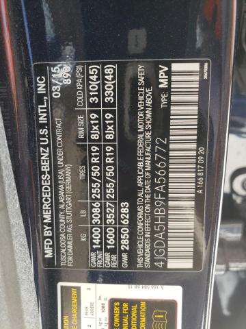 4JGDA5HB9FA566772 - 2015 MERCEDES-BENZ ML 350 4MATIC BLUE photo 14