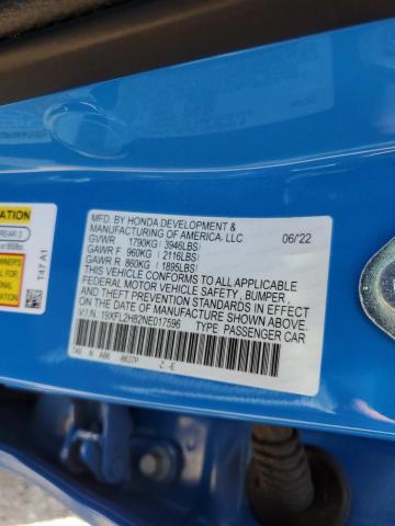 19XFL2H82NE017596 - 2022 HONDA CIVIC SPORT 蓝色 照片 12
