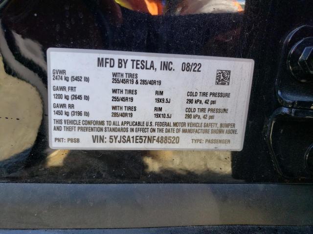 5YJSA1E57NF488520 - 2022 TESLA MODEL S Սև լուսանկար 13