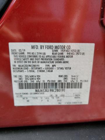 MAJ6S3GL9KC280191 - 2019 FORD ECOSPORT SE Rojo foto 12