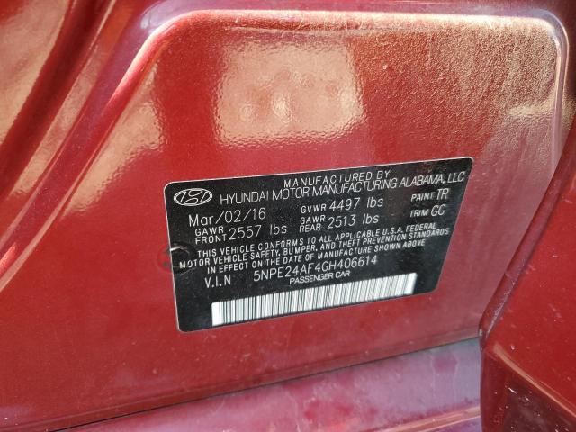 5NPE24AF4GH406614 - 2016 HYUNDAI SONATA SE RED photo 12