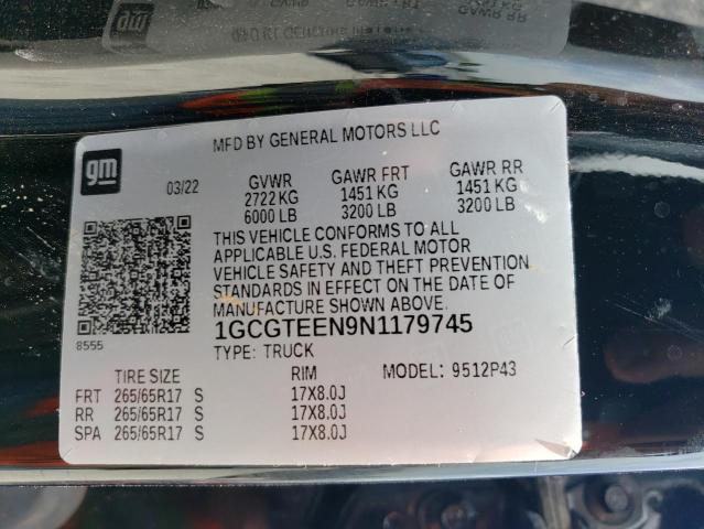 1GCGTEEN9N1179745 - 2022 CHEVROLET COLORADO ZR2 BLACK photo 12