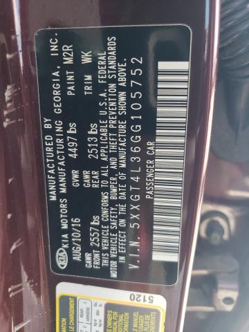 5XXGT4L36GG105752 - 2016 KIA OPTIMA LX BURGUNDY photo 12