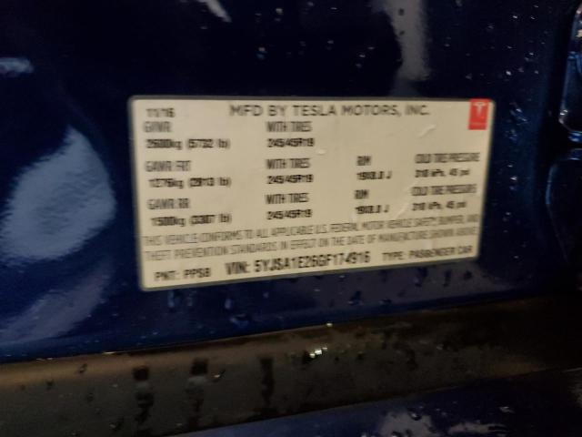 5YJSA1E26GF174916 - 2016 TESLA MODEL S Կապույտ լուսանկար 13