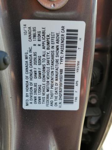 2HGFB2F99FH507488 - 2015 HONDA CIVIC EXL GRAY photo 13
